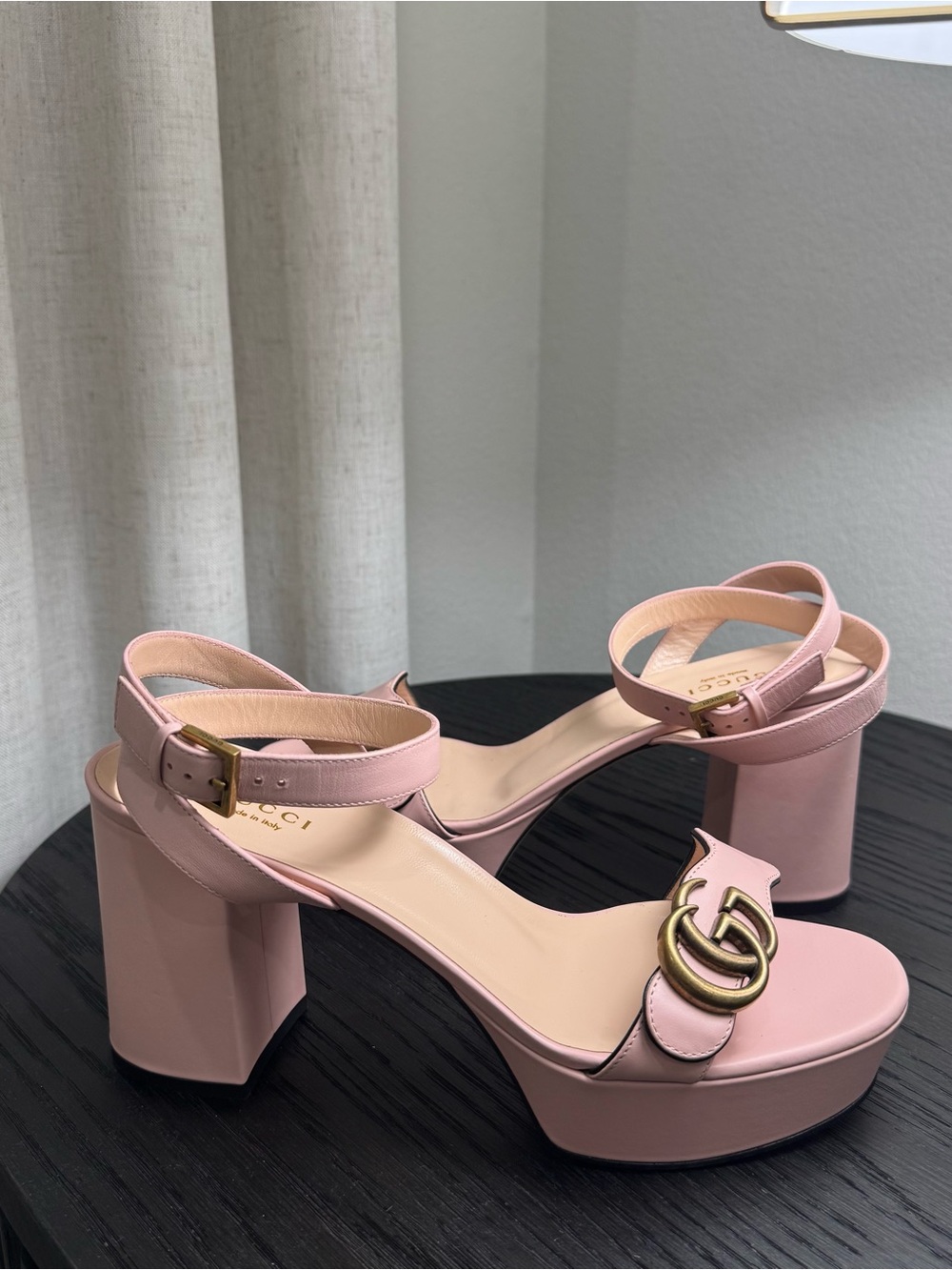 Gucci Marmont GG Platform Sandals Leather Pink 39.5